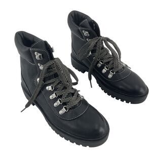 J. Crew Factory Black Leather Lug Sole Hiker Boots with Silver Hardware